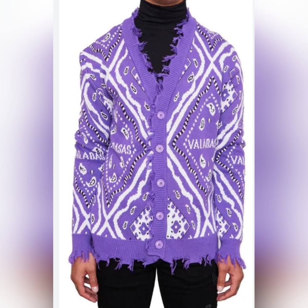 Valabasas The Pledge Purple Logo Printed Cardigan Sweater Size XL